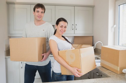 Local office movers working in a West London commercial building